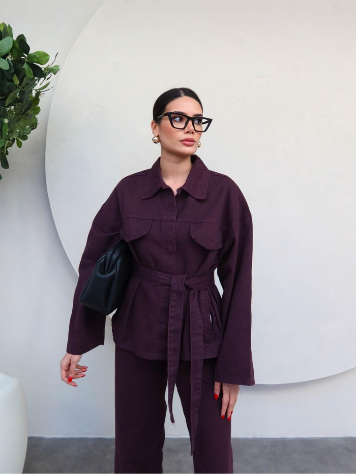 Patlı Yaka Denim Gömlek Pantolon Takımı
