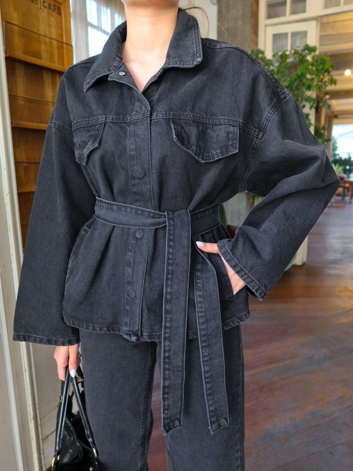 Patlı Yaka Denim Gömlek Pantolon Takımı