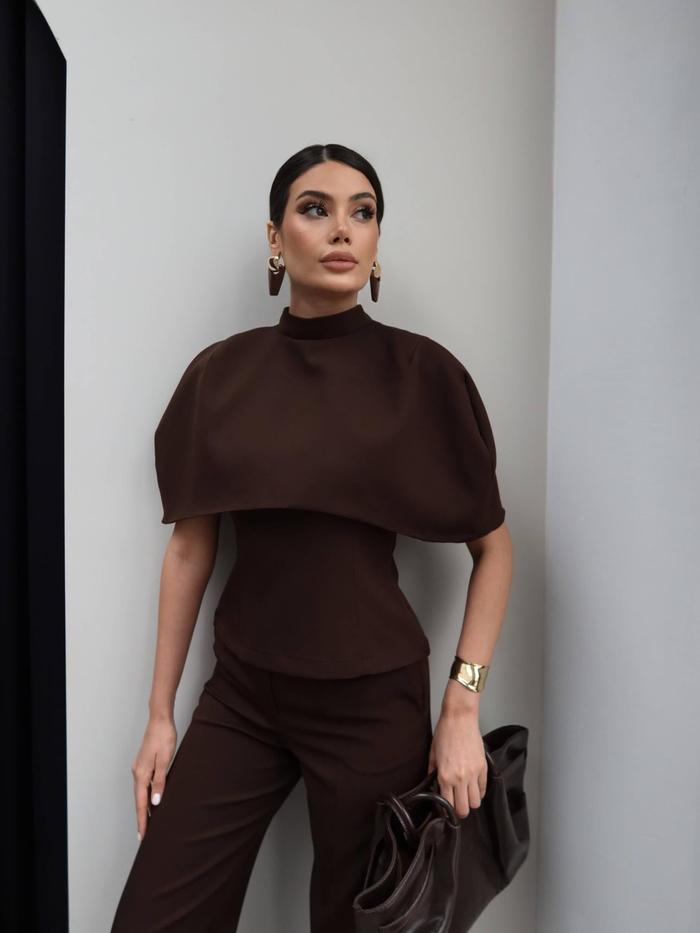 Pelerinli Bluz Pantolon Takım