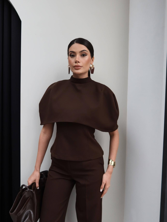 Pelerinli Bluz Pantolon Takım