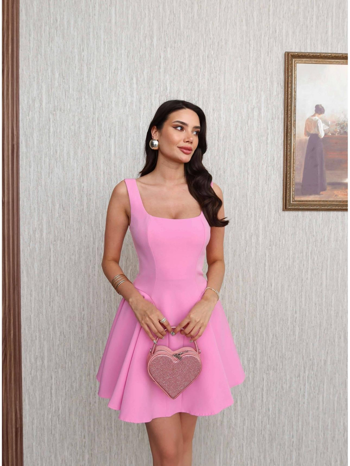 Pembe Askılı Mini Elbise