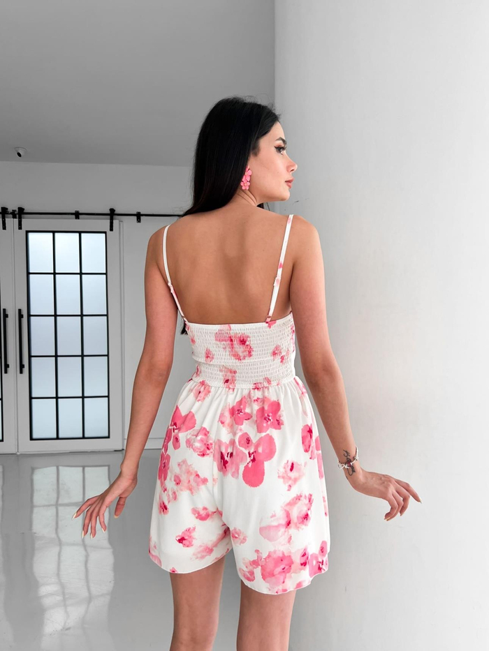 Pembe Askılı Sırt Gipeli Şort Tulum