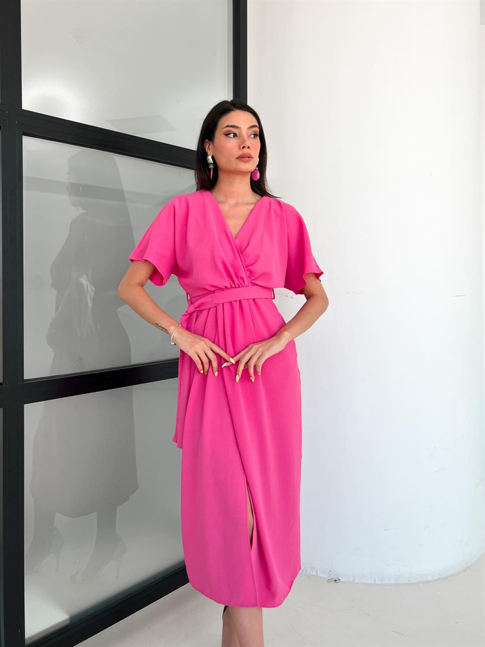 Pembe Bel Detay Elbise