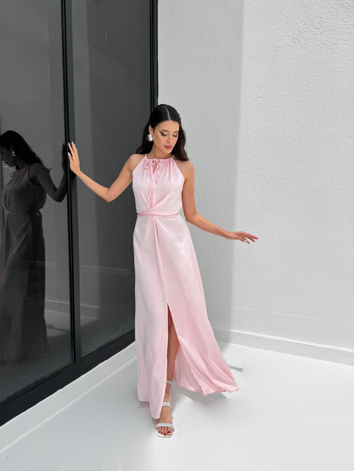 Pembe Belden Bağlamalı Elbise