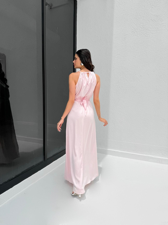 Pembe Belden Bağlamalı Elbise