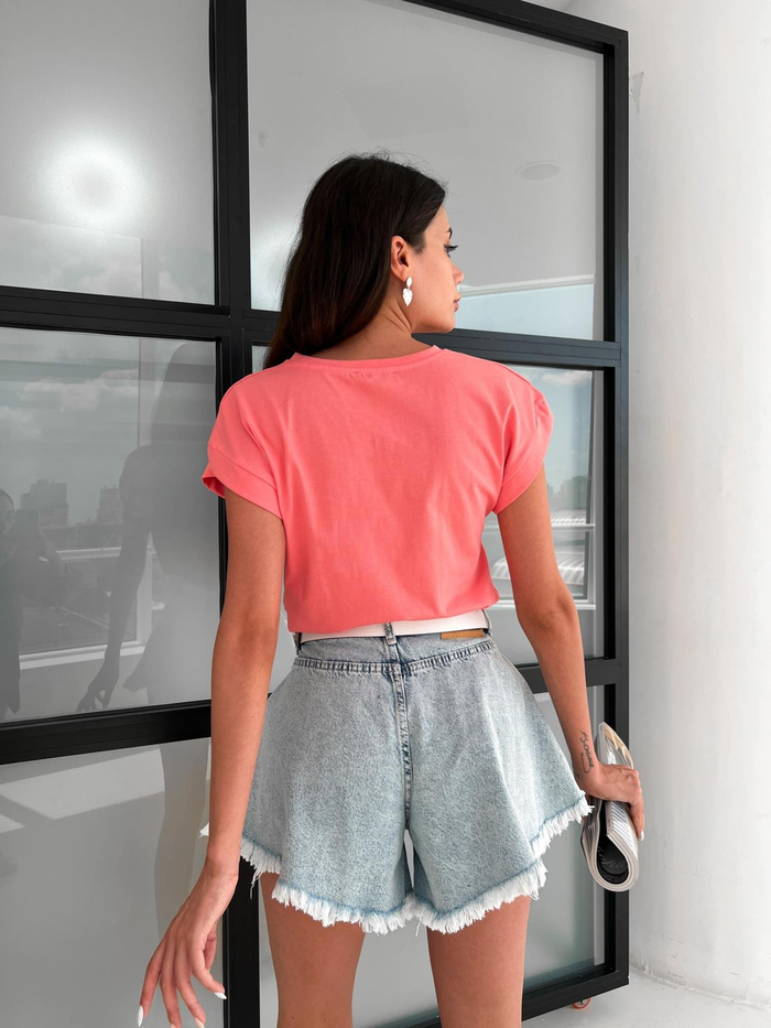 Pembe Bisiklet Yaka Tshirt