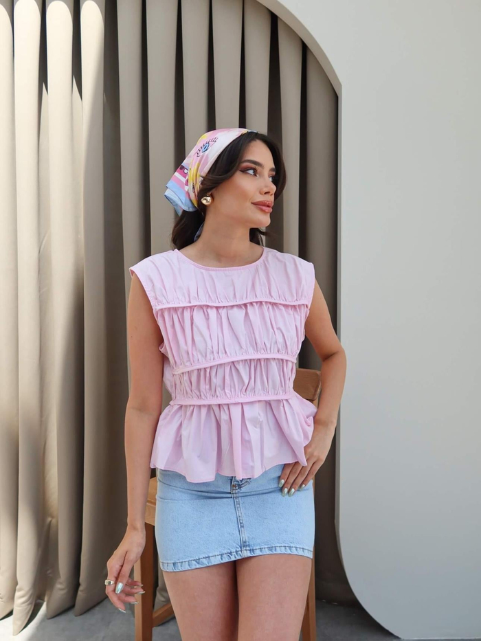 Pembe Büzgü Detay Bluz