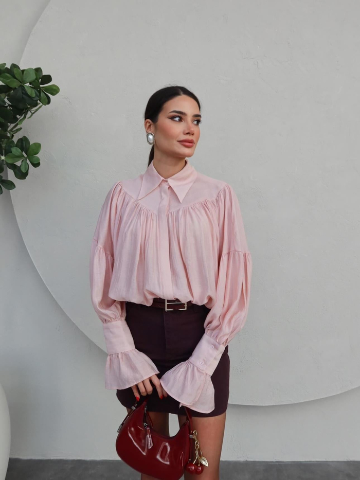 Pembe Büzgülü Gömlek
