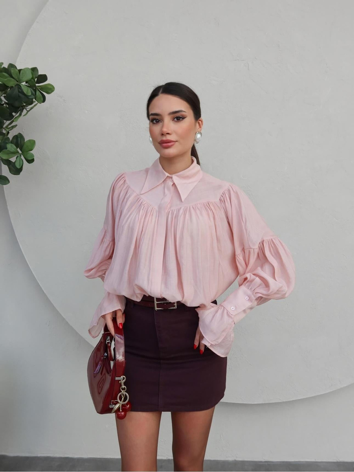 Pembe Büzgülü Gömlek
