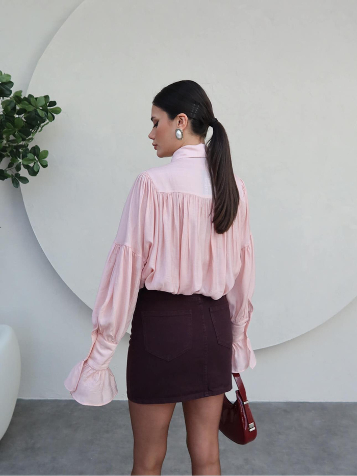 Pembe Büzgülü Gömlek
