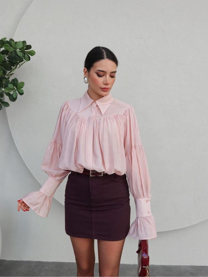 Pembe Büzgülü Gömlek