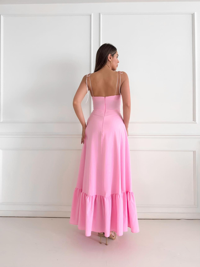 Pembe Göğüs Drape Kloş Elbise