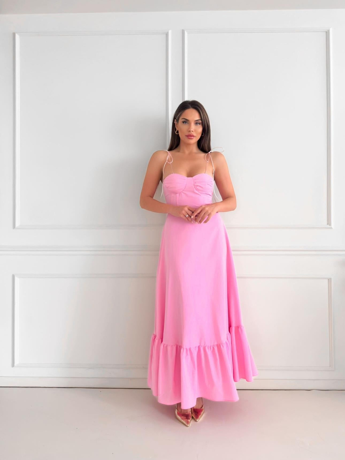 Pembe Göğüs Drape Kloş Elbise