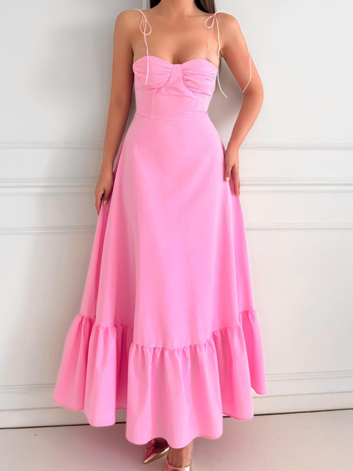 Pembe Göğüs Drape Kloş Elbise
