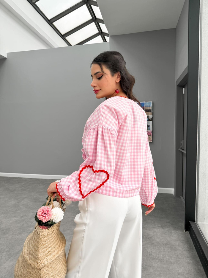 Pembe Kareli Kalpli Gömlek