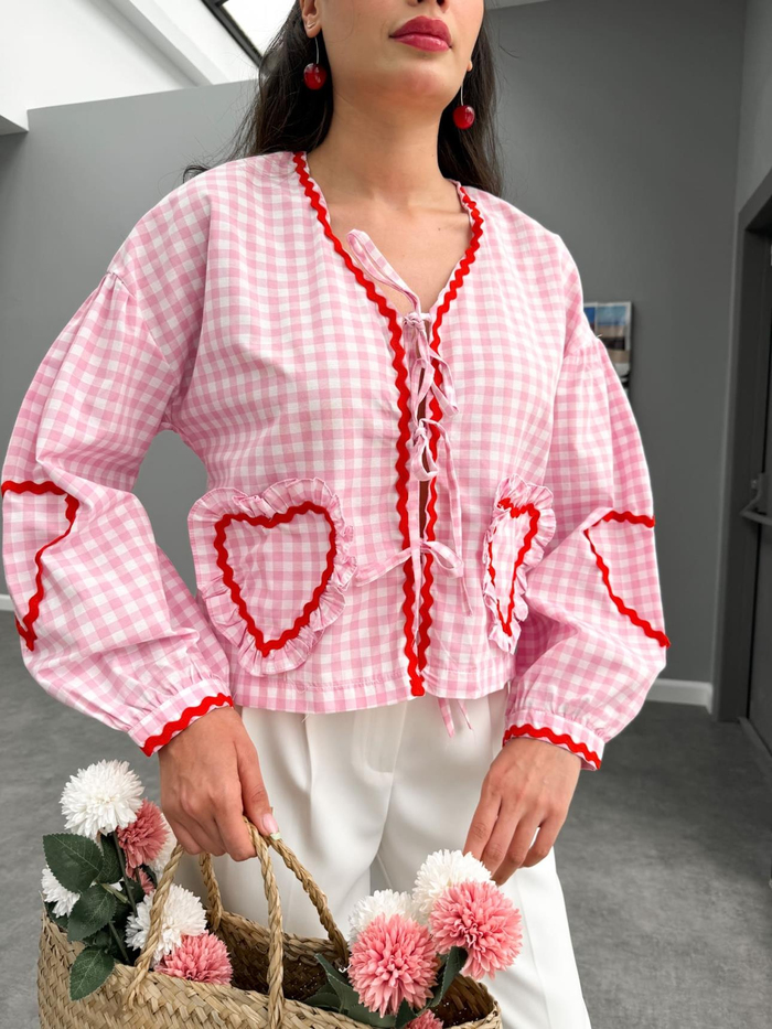 Pembe Kareli Kalpli Gömlek