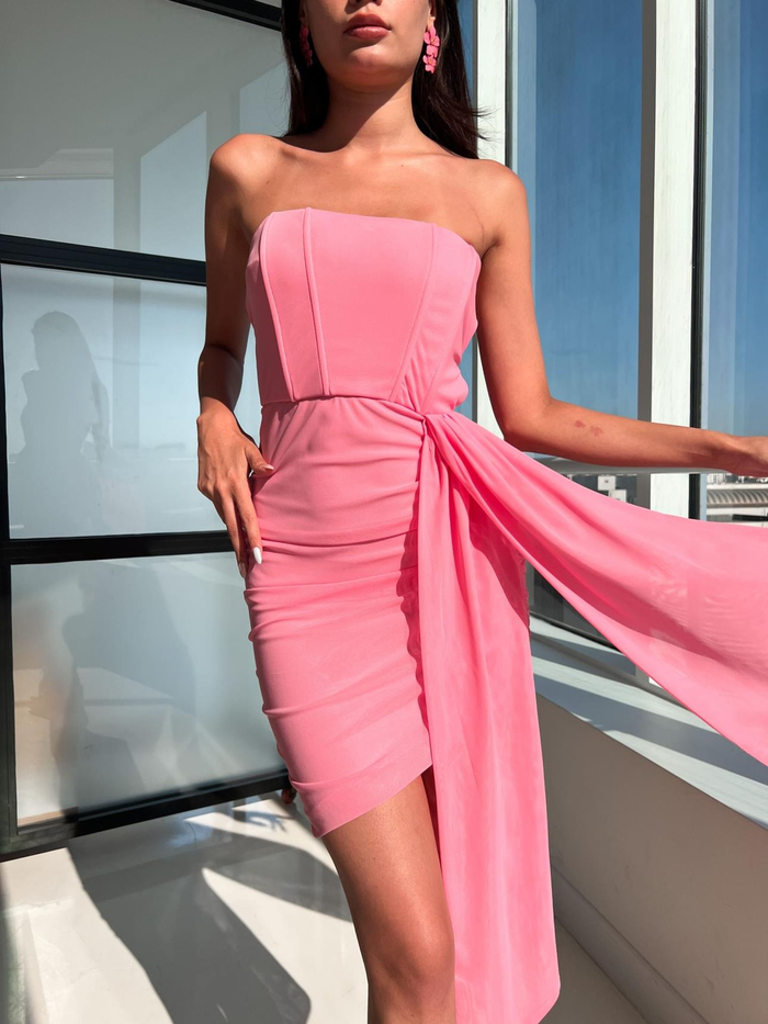 Pembe Korseli Mini Elbise