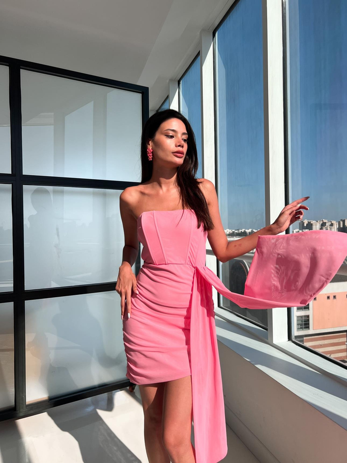 Pembe Korseli Mini Elbise