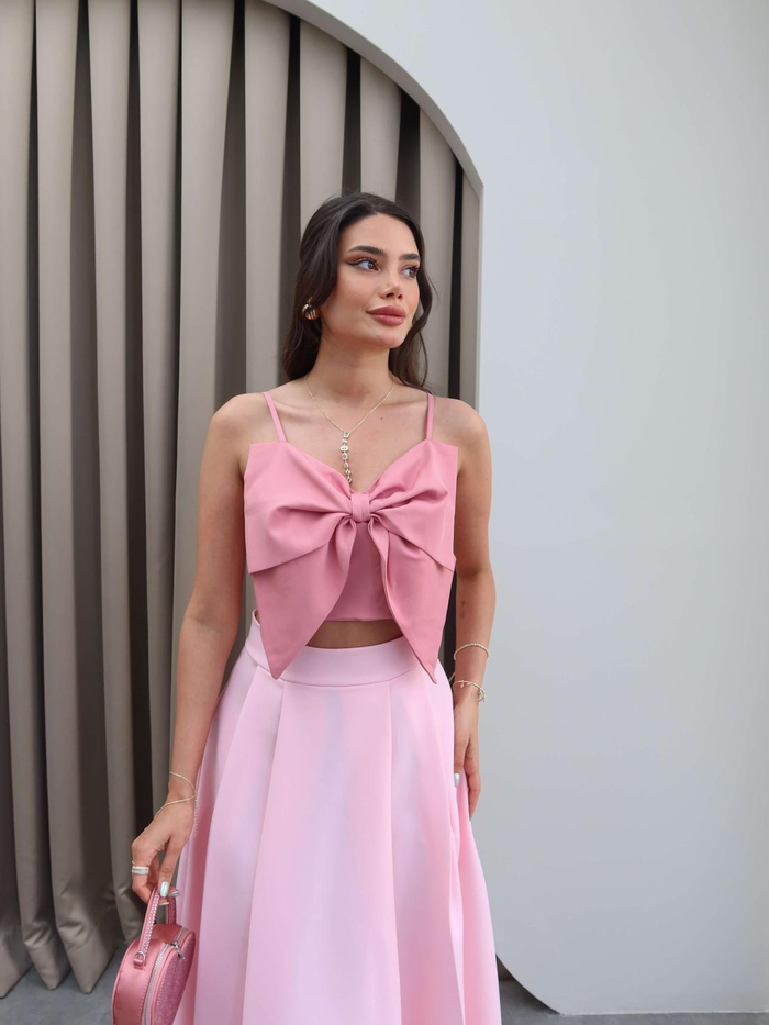Pembe Kurdele Detay Askılı Bluz