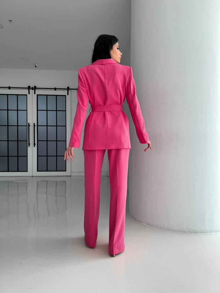 Pembe Kuşaklı Ceket Pantolon Takım