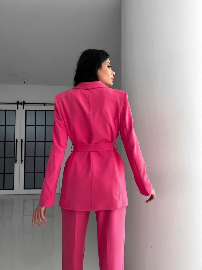 Pembe Kuşaklı Ceket Pantolon Takım