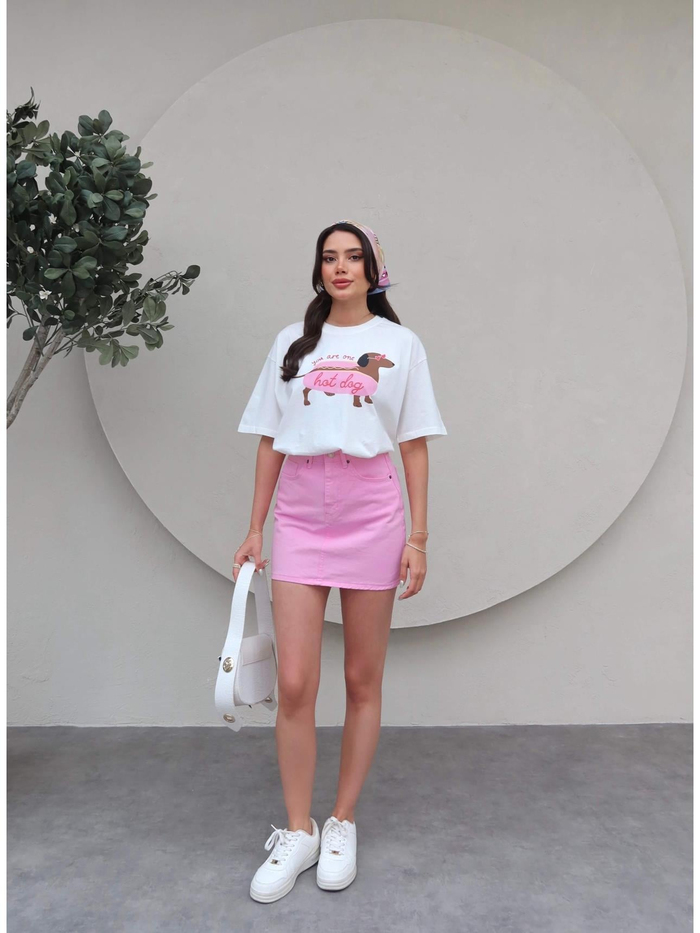 Pembe Mini Denim Etek