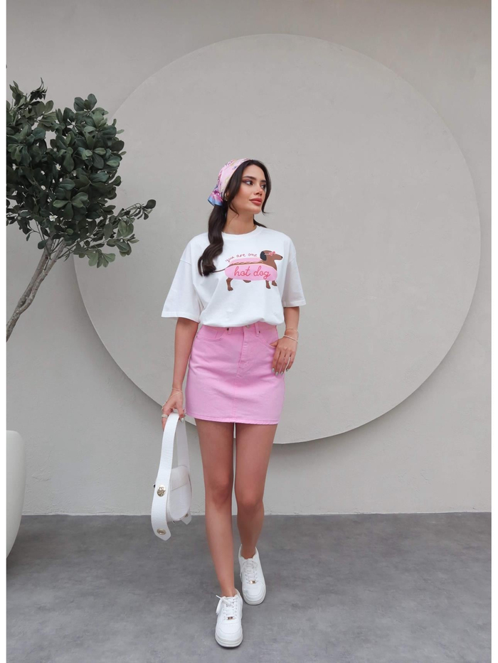 Pembe Mini Denim Etek