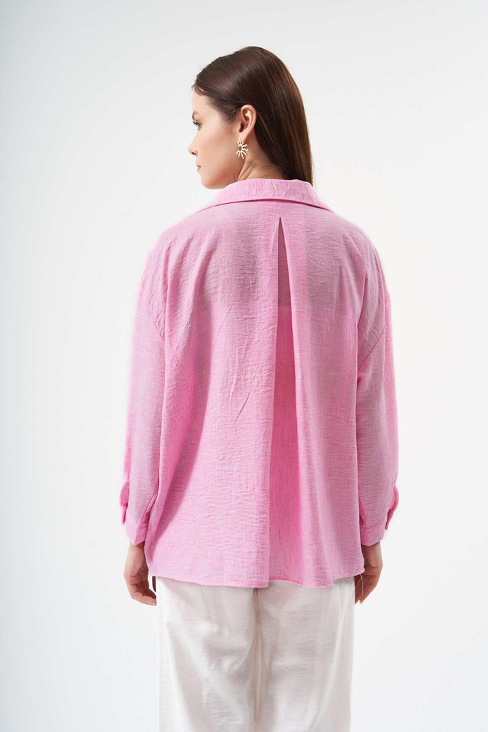 Pembe Oversize Keten Gömlek