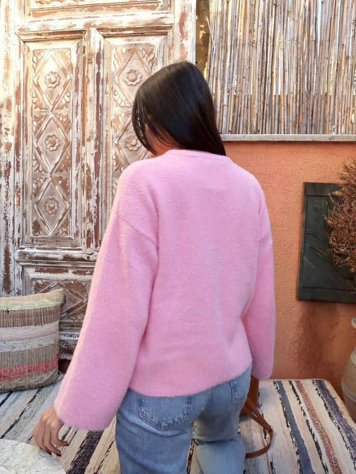 Pembe Oversize Peluş Kazak