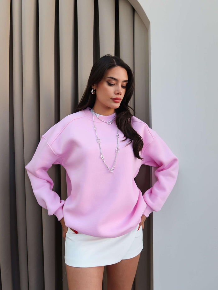 Pembe Oversize Şardonlu Sweatshirt