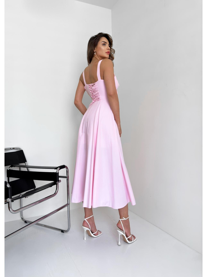 Pembe Poplin Bağcıklı Elbise