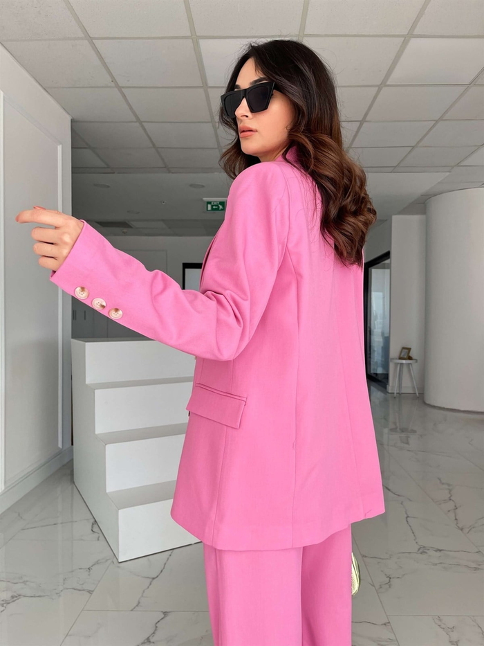 Pembe Premium Düğme Kadın Takım Elbise