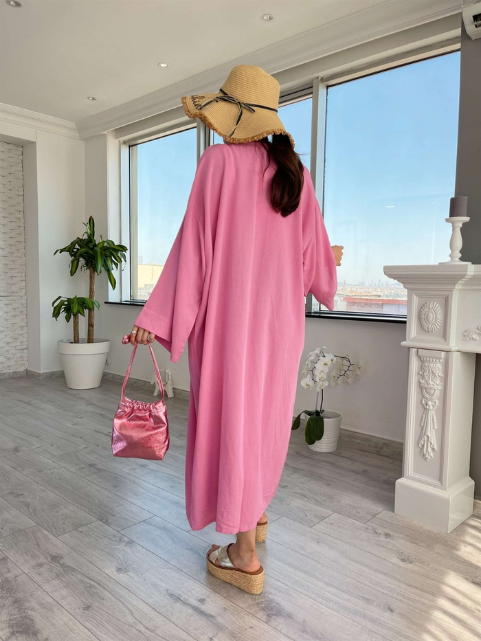 Pembe Sade Keten Kimono