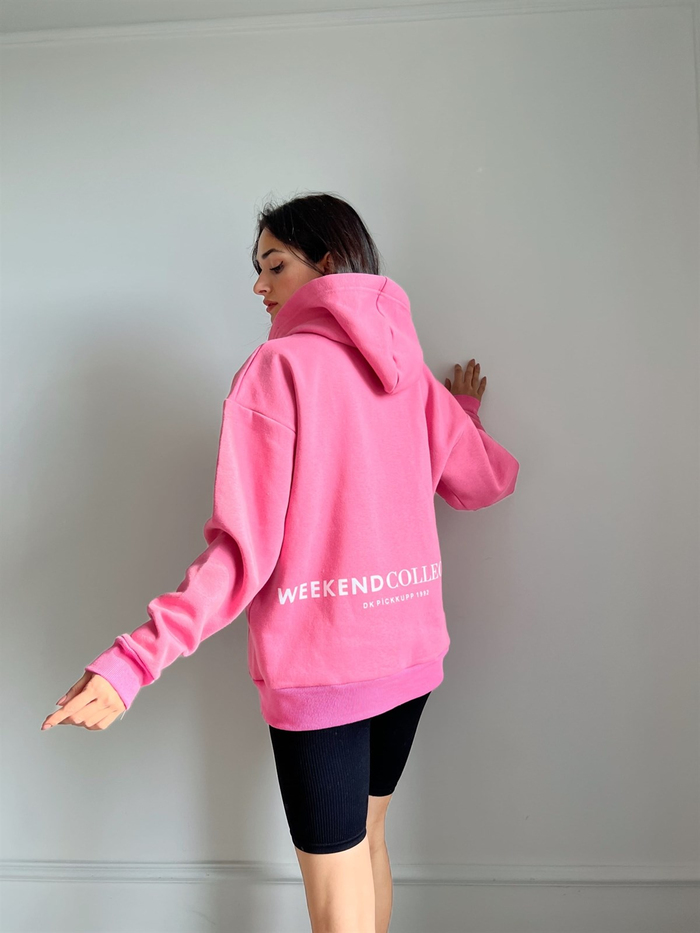 Pembe Şardonlu Kapşonlu Sweat Hırka