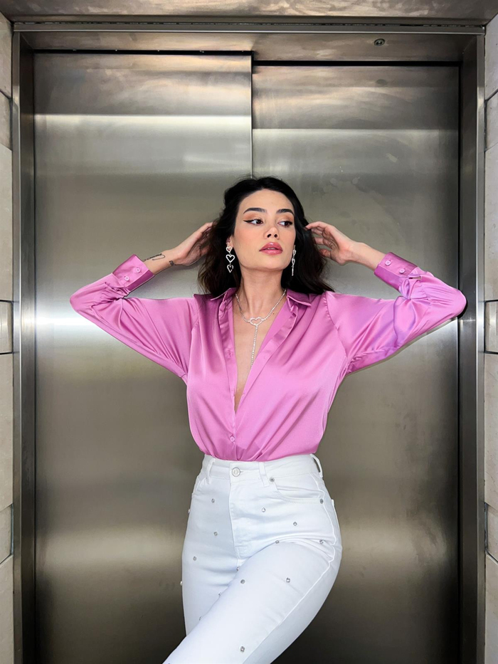 Pembe Saten Gömlek