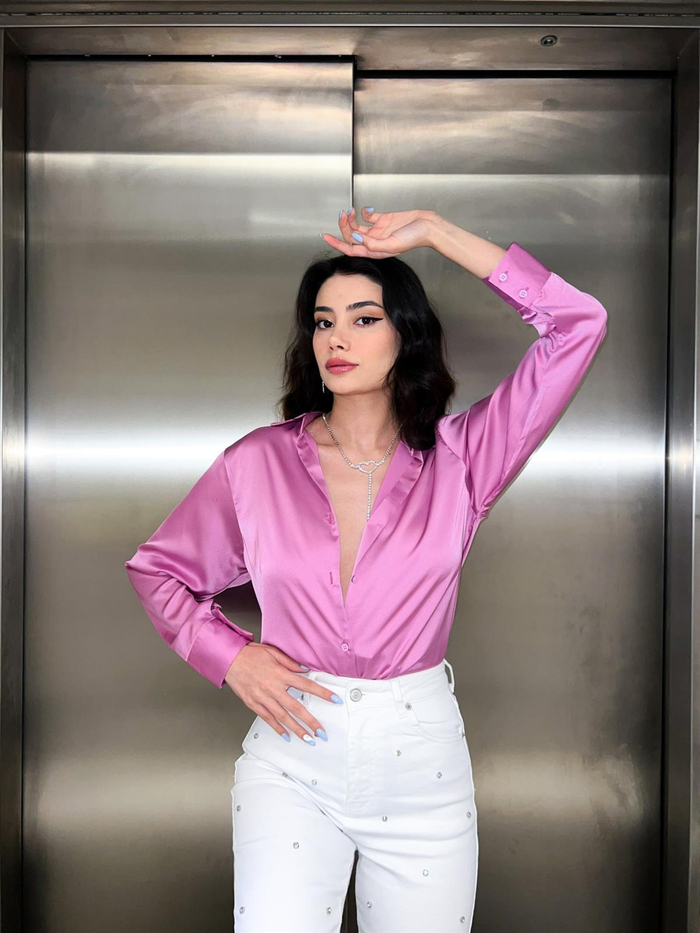 Pembe Saten Gömlek
