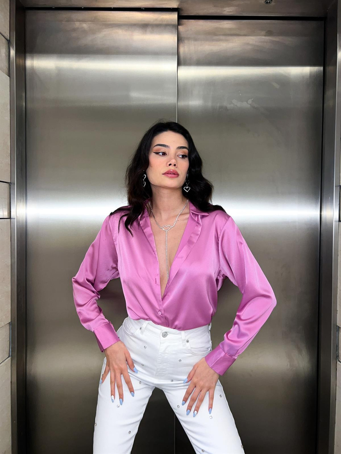 Pembe Saten Gömlek
