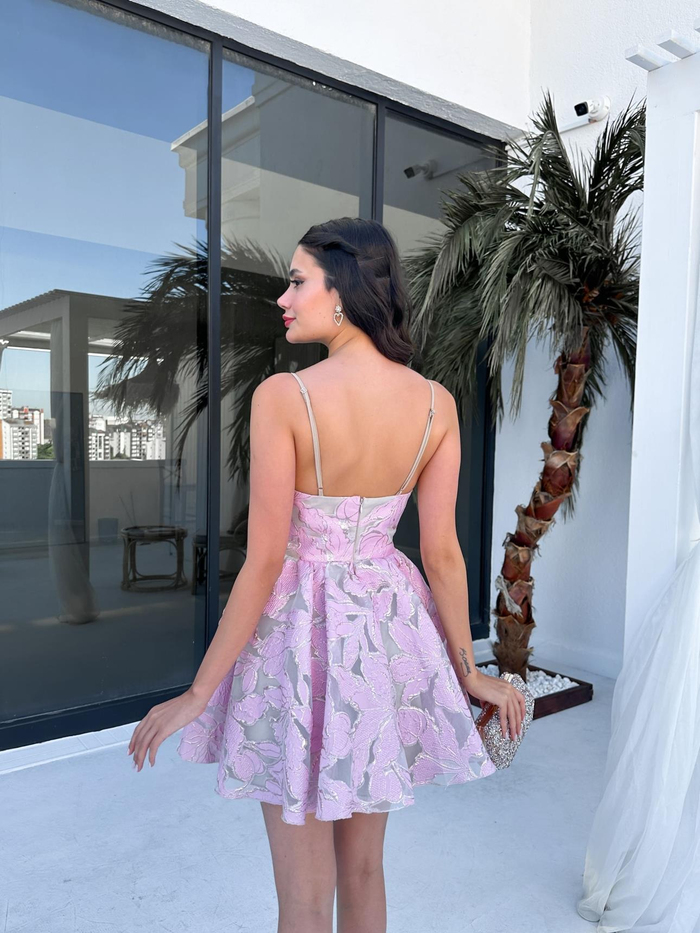 Pembe Simli Mini Elbise