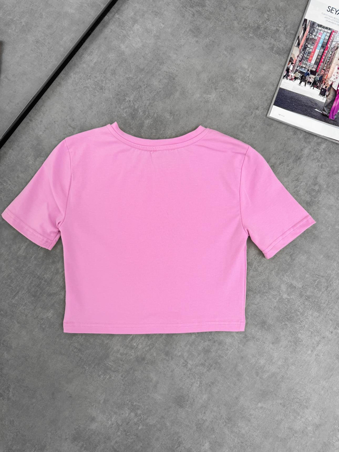 Pembe Streç Crop Tshirt