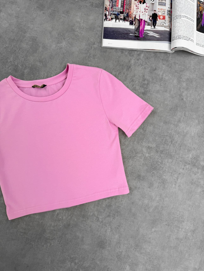 Pembe Streç Crop Tshirt