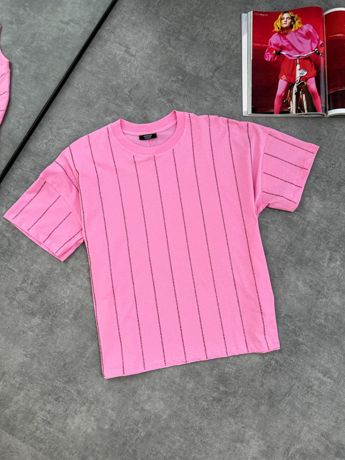 Pembe Taş Çizgili Tshirt