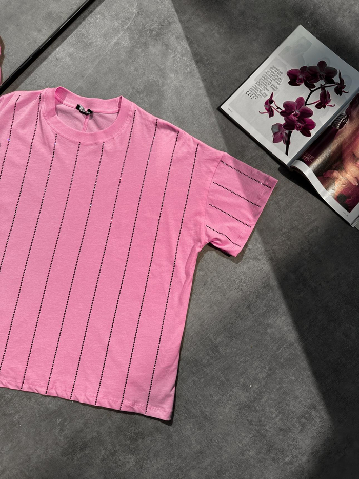 Pembe Taş Çizgili Tshirt