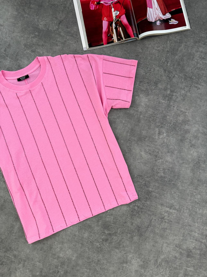 Pembe Taş Çizgili Tshirt