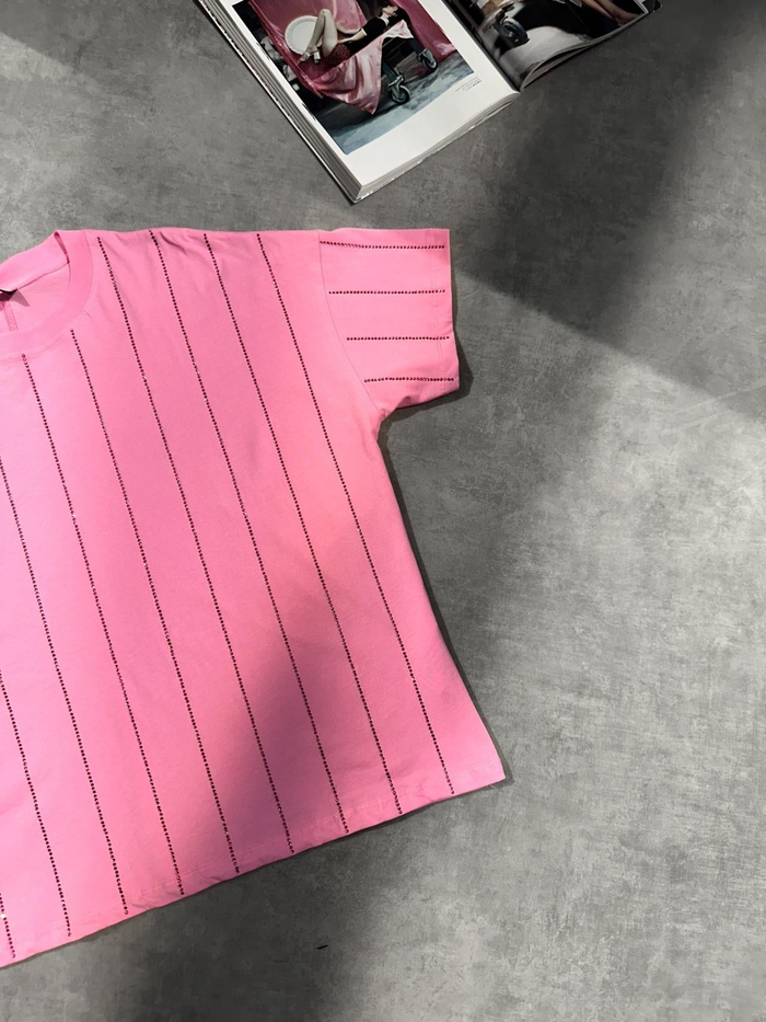 Pembe Taş Çizgili Tshirt