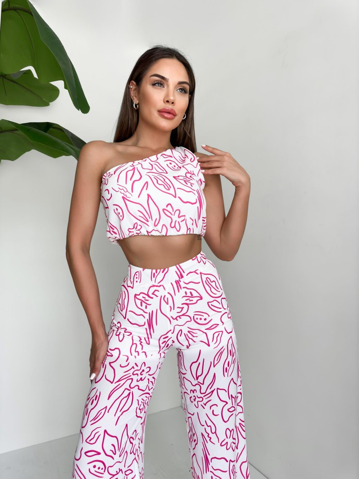 Pembe Tek Kol Pantolon Takım