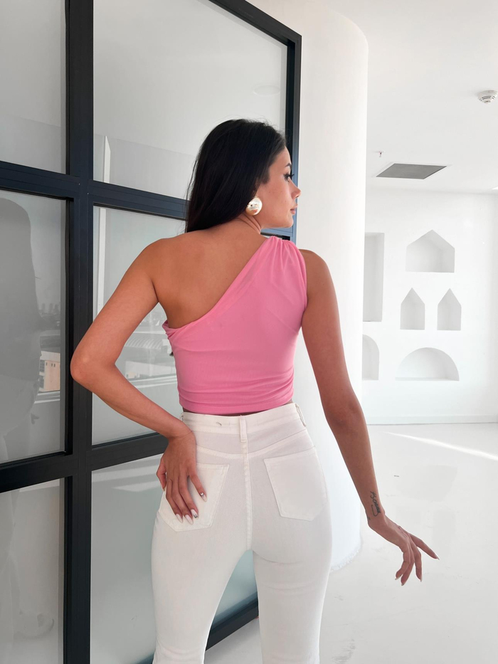 Pembe Tek Kol Tulle Blouse