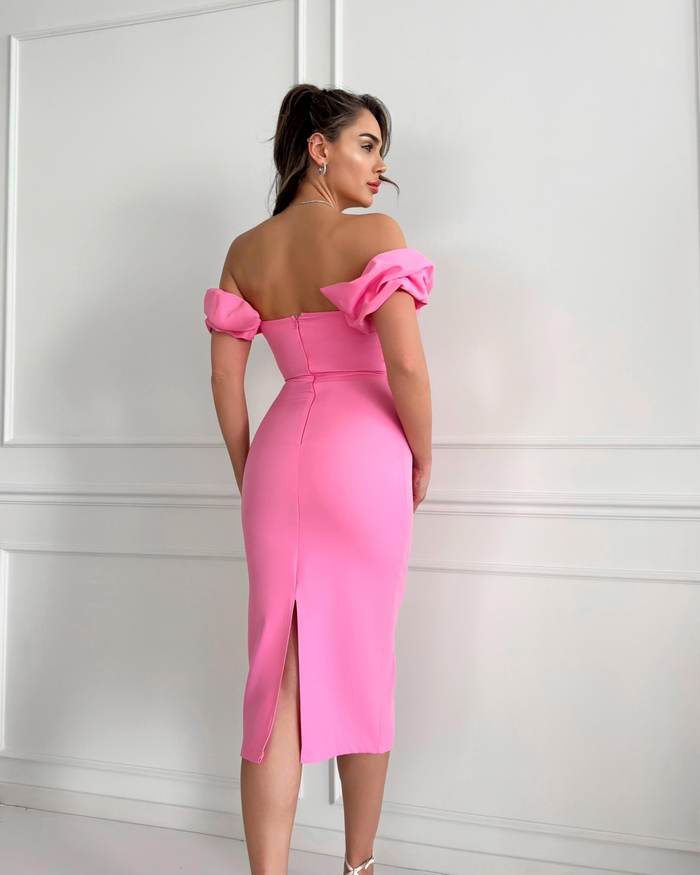 Pembe Yaka Frilly Fitted Elbise