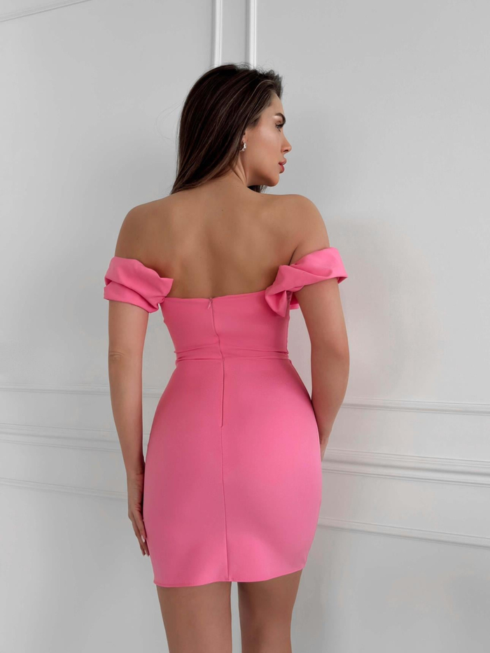 Pembe Yaka Frilly Fitted  Mini Elbise