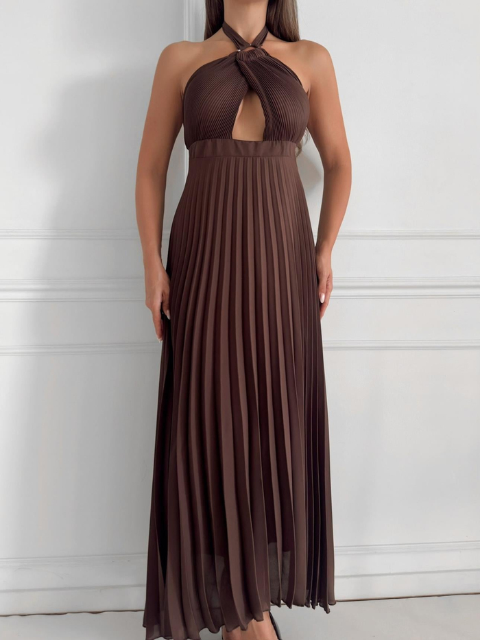 Pencere Detay Piliseli Uzun Elbise