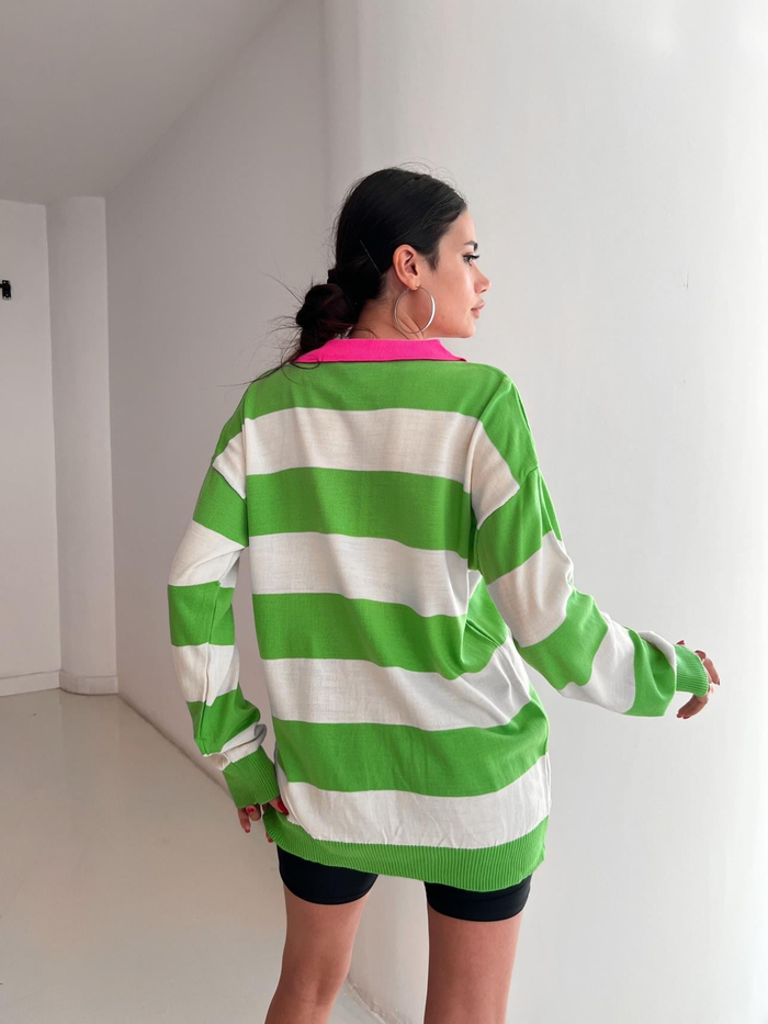 Polo Yaka Çizgili Kazak